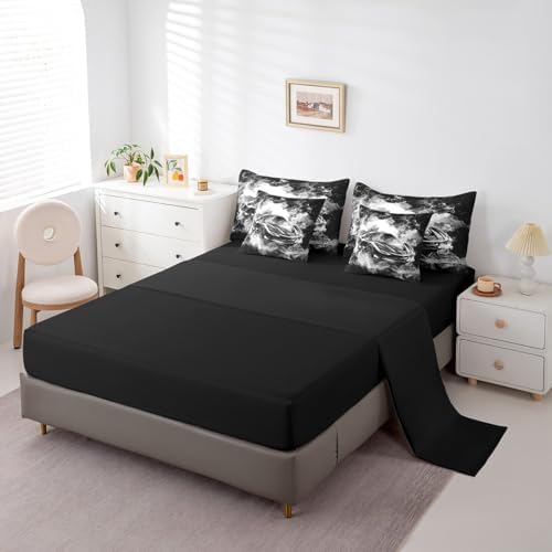 Feelyou Speed Sports Car Comforter Set with Sheets Full Size Kids Smoky Race Car 7 Pieces Bedding Set for Boys Girls Teens Racing Car Bed in a Bag Breathable Extreme Sports Bed Set Black White