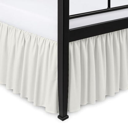 Ruffled Bed Skirt Split Corners with Platform, Tailored Fit Hotel Quality Wrinkle Free Ultra-Soft Microfiber Dust Ruffle, Upto 6 Inch Drop, Twin, Ivory