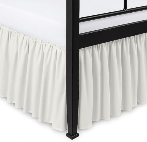 Ruffled Bed Skirt Split Corners with Platform, Tailored Fit Hotel Quality Wrinkle Free Ultra-Soft Microfiber Dust Ruffle, Upto 14 Inch Drop, Twin XL, Ivory
