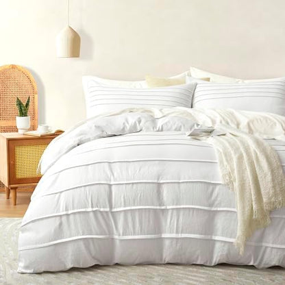 Oli Anderson 2PCS Pleated Duvet Cover Set, White, Twin