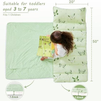 Lasoftan Toddler Nap Mat with Pillow and Blanket, Extra Large Rolled Napping Mats,Slumber Bags for Boys Girls,Kids Sleeping Bag for Daycare, Preschool Travel Camping