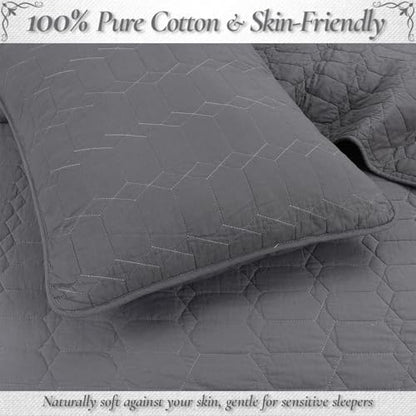 Cozy Line Home Fashions 100% Cotton Quilt Set – 3-Piece Charcoal Gray Solid Classic Modern Geometric Quilted Bedspread with Shams, Lightweight All Season Modern Bedding (Hexagon Gray, King)
