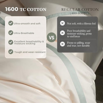 Queen Size Duvet Cover, 100% Egyptian Cotton,1600 Thread Count, Reversible Duvet Cover, Soft and Breathable Satin Bedding Set, All Seasons (Heather Sage Green, 90"x90")