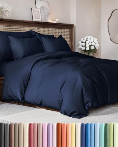 Duvet Cover Full Size - Soft 3 Piece with Zipper Closure - Navy Blue