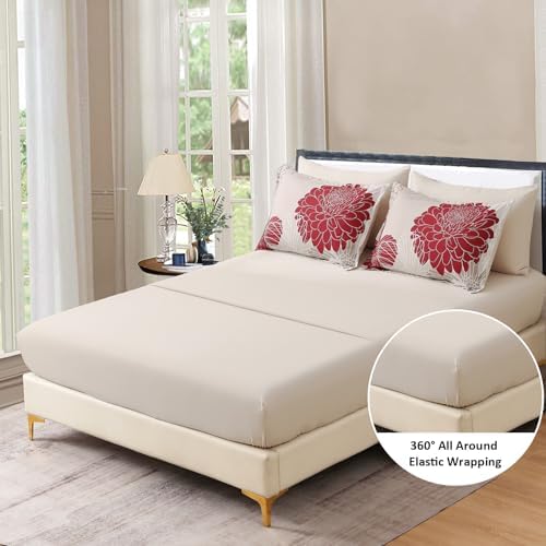 Yiran 7 Pieces Queen Comforter Set Red Floral Bed in a Bag Soft Microfiber Bedding Set 90"×90"(1 Comforter 1 Flat Sheet 1 Fitted Sheet 2 Pillowshams 2 Pillowcases)