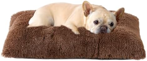 EHEYCIGA Fluffy Dog Crate Bed for Medium Dogs, Plush Crate Pad, Coffee