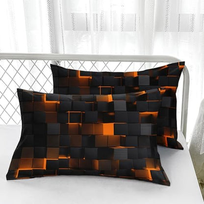 Nttopship Geometric Yellow Black Comforter Set,Light Honeycomb 3 Piece Bedding Set Full Size for Teen Boys,Modern Quilt Set Geometry Decor,Microfiber Lightweight 1 Comforter 2 Pillowcases All Season