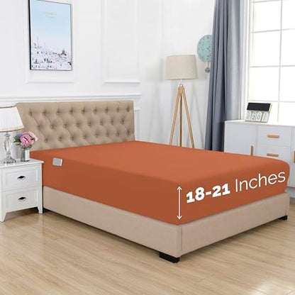 Elegant Comfort 1500 Premium Hotel Quality 18-21 Inches Deep - Extra Deep Pocket Single Fitted Sheet for High Mattress, Luxury and Softest, Smart Pocket - Wrinkle Free, Twin/Twin XL, Coral