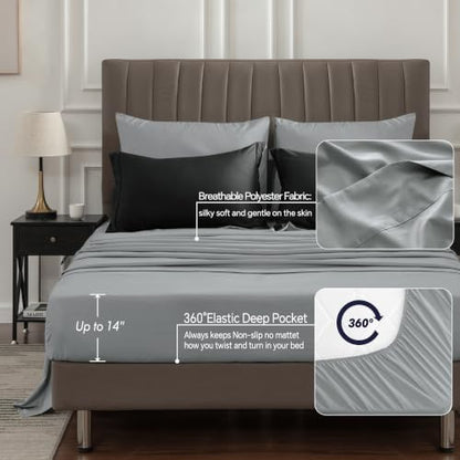 BEDELITE Full Comforter Set 7 Pieces, Reversible Black Bed in A Bag