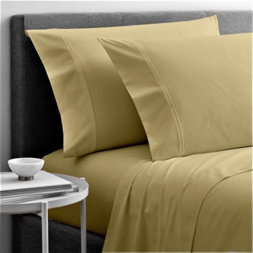 Cottingon 4 Piece Short Queen Sheets, 12" Deep, Egyptian Cotton, Beige