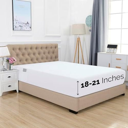Elegant Comfort 1500 Premium Hotel Quality 18-21 Inches Deep - Extra Deep Pocket Single Fitted Sheet for High Mattress, Luxury and Softest, Smart Pocket - Wrinkle Free, California King, White
