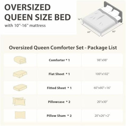 MUXHOMO 7 Pieces Oversized Queen Comforter Set, Soft Bed in a Bag Oversized Queen Size, All Season Bedding Set with Comforter, Flat Sheet, Fitted Sheet, Pillowcases & Shams, Ivory & Khaki