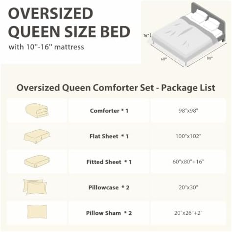 MUXHOMO 7 Pieces Oversized Queen Comforter Set, Soft Bed in a Bag Oversized Queen Size, All Season Bedding Set with Comforter, Flat Sheet, Fitted Sheet, Pillowcases & Shams, Linen