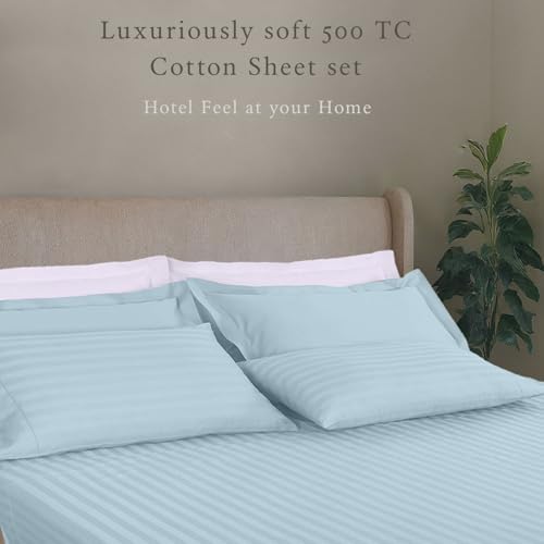 Threadmill 500TC Cotton Full Sheet Set, Damask Stripe, Light Blue, 4-Piece