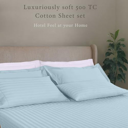 Threadmill 500TC Cotton Full Sheet Set, Damask Stripe, Light Blue, 4-Piece