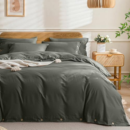 JELLYMONI Cotton Duvet Cover Twin XL Size - Gray Comforter Cover with Button 100% Washed Cotton 2PCS Breathable Soft Solid Bedding Set Duvet Cover 66×92in & 1 Pillowcase (NO Comforter)