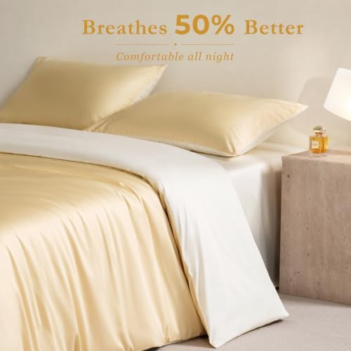 Twin Size Duvet Cover, 100% Egyptian Cotton,1600 Thread Count, Reversible Duvet Cover, Soft and Breathable Satin Bedding Set, All Seasons (Heathered Butter Yellow, 68"x90")