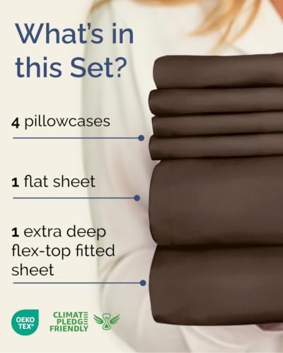 Flex Top Split Head King 6 Piece Sheet Set - Breathable & Cooling - Brown