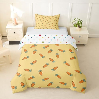 Carrot Duvet Cover Cute Cartoon Reversible Comforter Cover Set for Kids Girls Teen Soft Microfiber Bedding Set with Zipper Ties Modern Simple Style Bedspread,1 Duvet Cover with 1 Pillow Case,Twin
