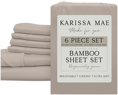 KARISSA MAE 6 Piece Luxury Bamboo Viscose King Sheet Set, 4 Pillowcases