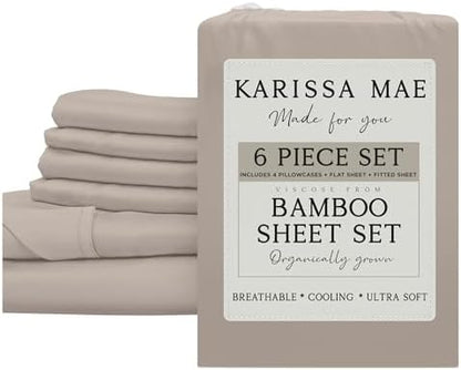 KARISSA MAE 6 Piece Luxury Bamboo Viscose King Sheet Set, 4 Pillowcases