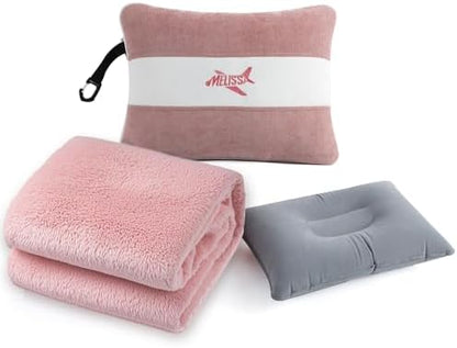 Melissa Large Soft Travel Blanket and Inflatable Pillow Set