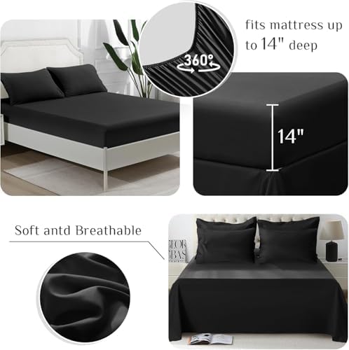 JOLLYVOGUE California King Comforter Set, Ultra-Soft Bed in a Bag Cal King Size 7 Pieces, Oeko-TEX Certified Bedding Set with Down Alternative Comforter, Sheets, Pillowcases & Shams, Black