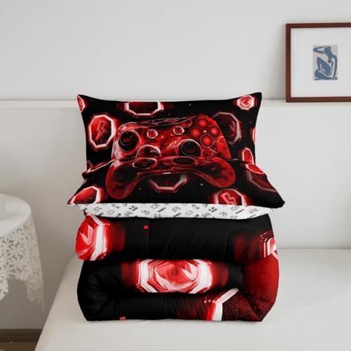 Feelyou Kids Red Gamer Comforter Set King Size for Boys Girls