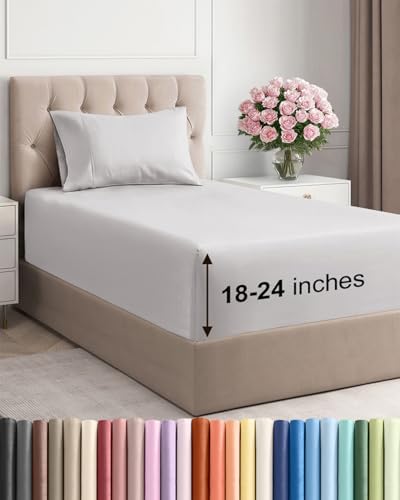 Extra Deep Twin Sheet Set - 3 Piece Breathable Cooling Sheets - French Grey