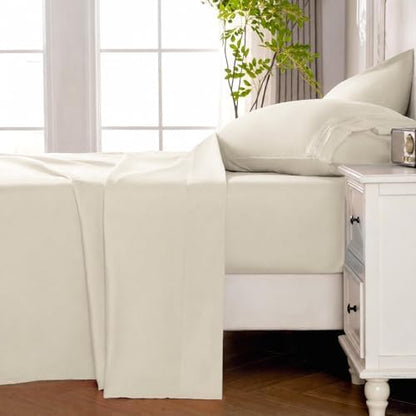 ROSE&RISY Light Beige Queen Sheet Set, 4 Pcs Soft Bedding Queen Sheet Set, Breathable and Cooling Sheet Bed Set, Includes 1 Fitted Sheet, 1 Flat Sheet, 2 Pillowcases - Deep Pocket (Light Beige, Queen)
