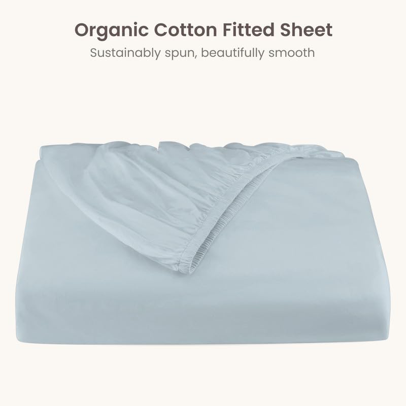 Bioweaves 100% Organic Cotton 1 King Size Fitted Sheet Only | 300 Thread Count Sateen Weave GOTS Certified with Deep Pocket - Shore