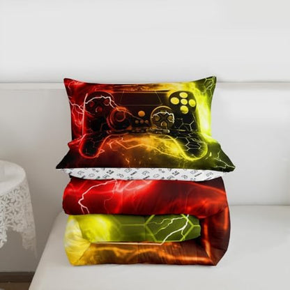 Feelyou Gamer Comforter Toddler Size, Gaming Comforter Set for Kids Red Gamer Bedding Set Game Room Decor Duvet Set Microfiber Bed Set
