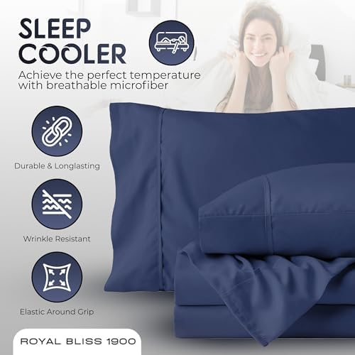 Top Split Flex Head California King Size Sheet Set - Egyptian Quality Ultra-Soft Bed Sheets - Double Brushed - Deep Pockets- Easy Fit - 4 Piece Set- Fade Resistant (Navy Blue)