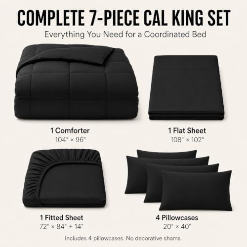 CozyLux California King Comforter Set Black - 7 Pieces Bed in a Bag