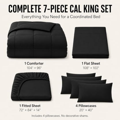 CozyLux California King Comforter Set Black - 7 Pieces Bed in a Bag