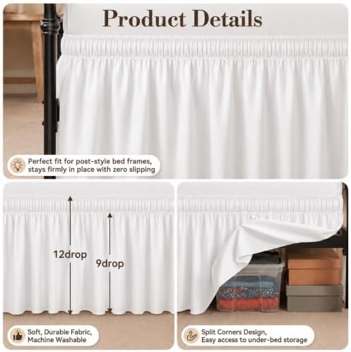 RIMELA Bed Skirt with Split Corners, Full, 12 Inch Drop, White