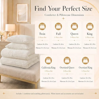 CozyLux Fleece Full Size Comforter Sets, 3 Piece Winter Warm Beige Bedding