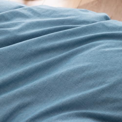 BESTOUCH Cotton Solid Duvet Cover Set Linen Feel Dark Blue Alaska King