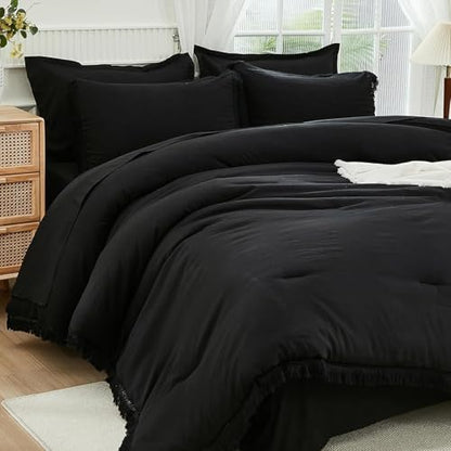 Andency Oversized Queen Comforter Set, 7 Pieces Black Bedding