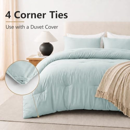 CozyLux Full Comforter Set, 3 Pieces Down Alternative Bedding, Ice Blue