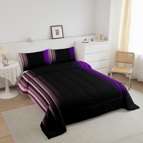 Feelyou Teens Abstract Ombre Decorations Bedding Set for Kids Women Pink Purple and Black Comforter Set Geometric Modern Quilt Set Room 2Pcs Twin Size