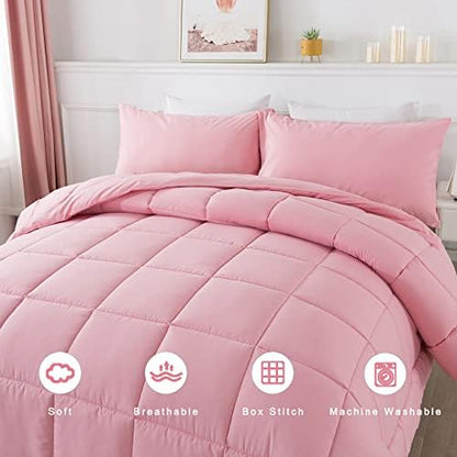 DOWNCOOL Full Size Comforter Sets -All Season Bedding Comforters Sets with 2 Pillow Cases -3 Pieces Bed Set Down Alternative Comforter Set -Pink Bedding Sets Full(82"x86")