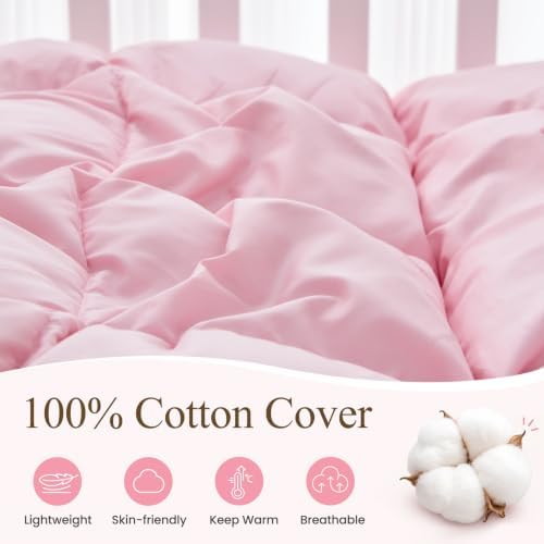 Baby/Toddler/Travel/Crib Goose Down Comforter Duvet/Blanket Multifunctional,100% Organic Cotton & Washable Unisex Kids,All Season,Pink 33x43inchs