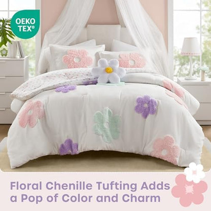 Intelligent Design Kids White Floral Queen Comforter Set for Girls, 4pc