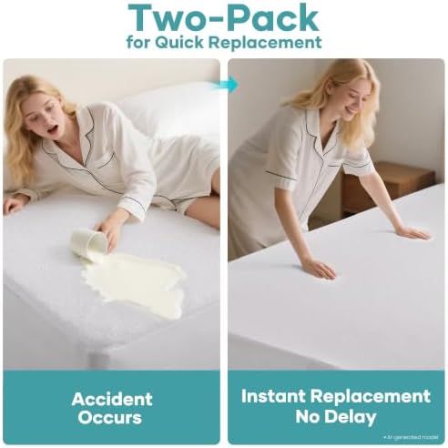 OhGeni 2 Pack Waterproof Mattress Protector, King Size Mattress Pad Fitted with Deep Pocket 6"-18", Breathable Soft, Washable DirtProof Mattress Cover, White, More Than 99 pcs fibers, Daybed Cover