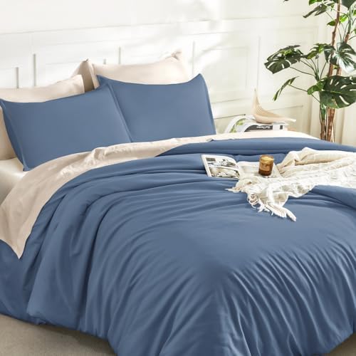 Litanika Haze Blue Oversized Queen Comforter Set, 3 Pieces Solid Bedding