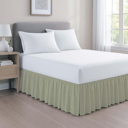 Mattress-Homes Ruffled Bed Skirt Split Corners with Platform, Tailored Fit Wrinkle Free Ultra-Soft Microfiber Dust Ruffle, Upto 14" Drop, Twin, Sage