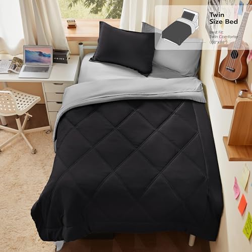 Joiedomi Twin Comforter Set with Sheets Black, 5 Pieces Twin Bedding Sets with 1 Down Alternative Comforter, 1 Flat Sheet, 1 Fitted Sheet, 1 Pillowcase and 1 Pillow Sham, Bed in a Bag for All Seasons