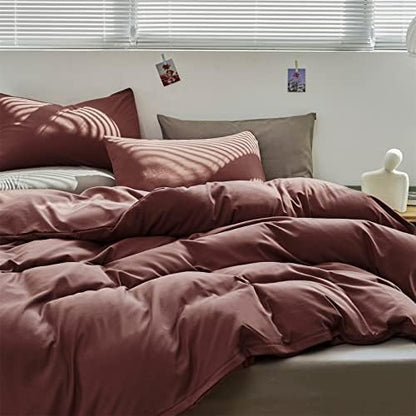 Wellboo Brick Red Comforter Set King Size Dark Red Bedding Sets Cotton Plain Blackish Red Bed Quilts for Women Men Solid Purplish Red Vintage Blankets Luxury Dark Rust Red Bedding Comforters Soft