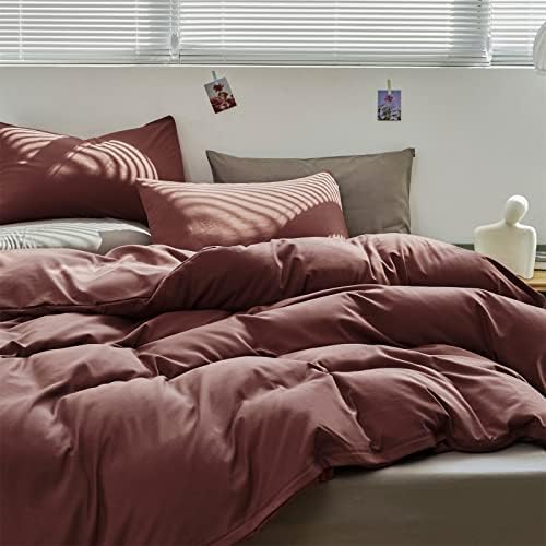 Wellboo Brick Red Comforter Set Queen Size Solid Dark Red Bedding for Women